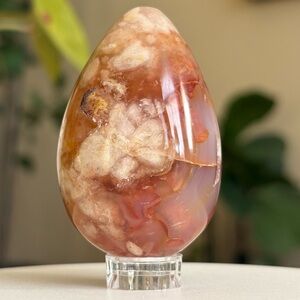 Flower Agate Crystal Egg Polished Carving
